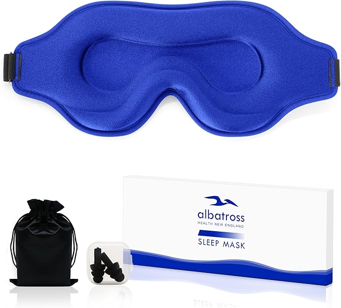 Sleep Eye Mask for Men Women, Lash Extensions 3D Sleeping Mask for Side Sleeper, Travel Blackout Night Blindfold Eye Shade Cover with Adjustable Strap (Blue-3D)