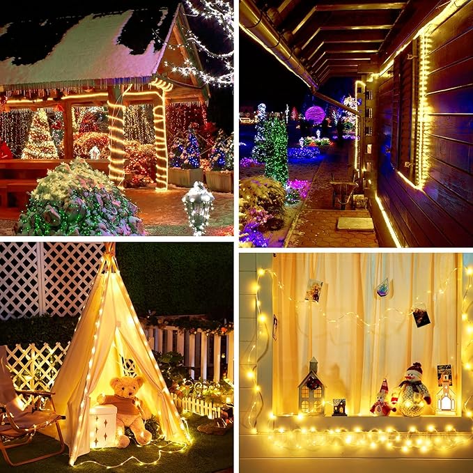 Brightown Solar Rope Lights Outdoor 2 Pack 39 Feet 100 Led Waterproof Solar Powered String Lights with 8 Lighting Modes,Copper Wire PVC Tube Lights for Garden Wedding Party DIY Decor (Warm White)