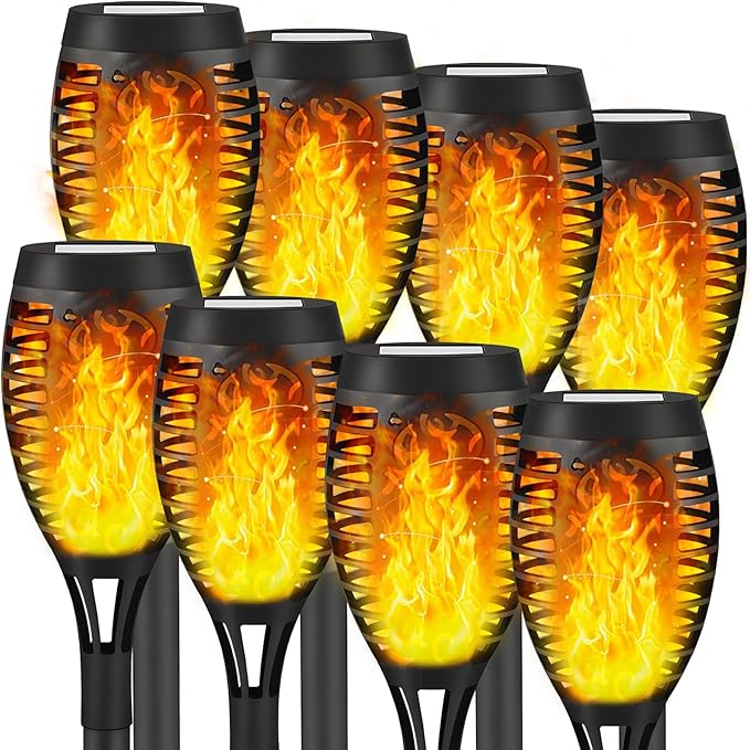 8 Pack Solar Outdoor Garden Lights, Solar Tiki Torches Lights with Flickering Flame for Garden Decorations, Waterproof LED Torches Light for Outside Patio Yard Decor