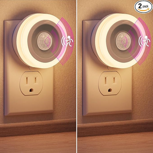 Briignite Motion Sensor Night Light, Night Lights Plug into Wall, Auto On/Off Motion Activation Nightlight, Energy-Saving 0.6W LED, Warm White, Ideal for Kids, Bedroom, Bathroom, 2 Pack