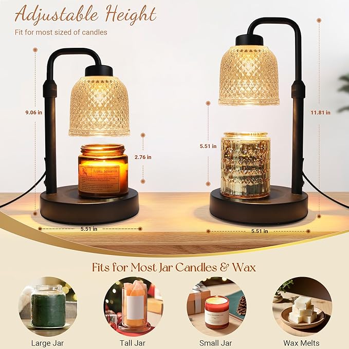 AIFEI Candle Warmer Lamp with Timer, Dimmable Adjustable Height Candle Lamp, Birthday Gifts for Women Mom Sister Friends, House Warming Gifts New Home, Candle Lamp Warmer with 2 Bulbs - CoalBlack