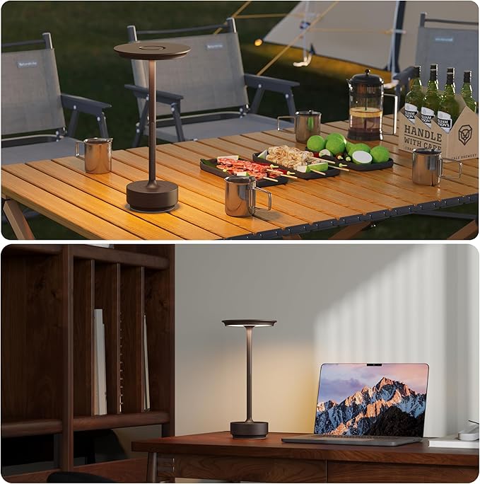 2 Pack Rechargeable Table Lamps Cordless, Portable 5000mAh Outdoor Table Light, 3 Color Stepless Dimming LED Table Lamp with Memory Function, for Home/Dinner/Patio/Restaurant.(Brown)