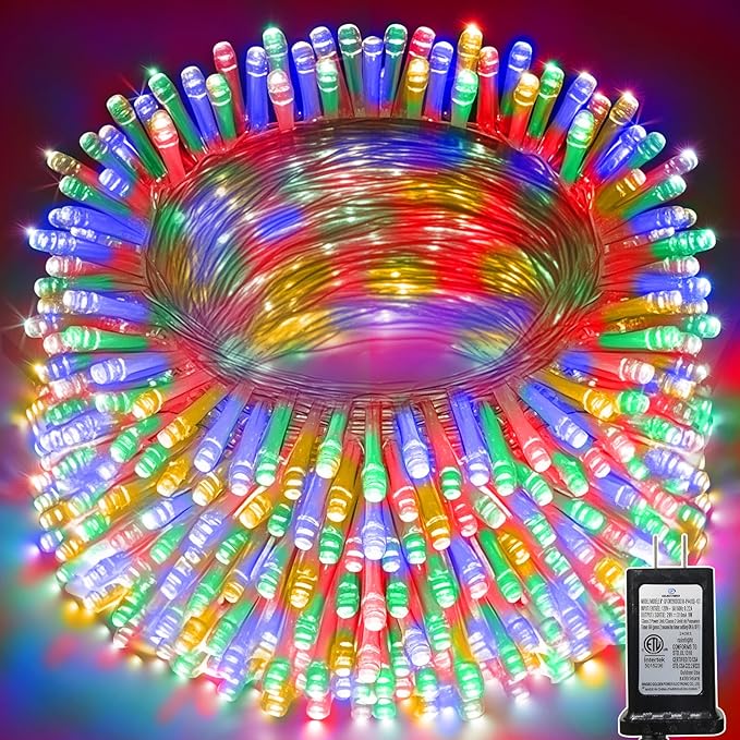 124 FT 380 LED String Lights Outdoor Indoor, Christams String Lights Waterproof 8 Modes & Timer, Fairy Lights Plug in for Bedroom, Weeding, Patio, Party, Holiday,Christmas Decor（Multicolor）