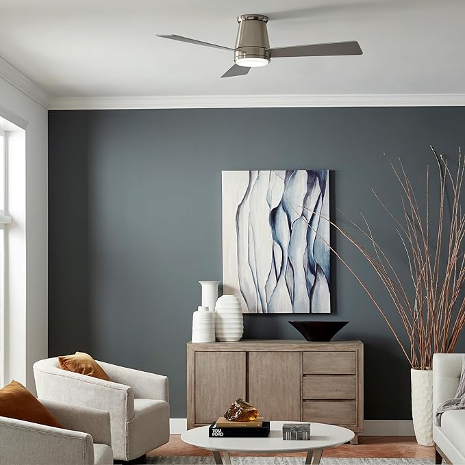 WAC Lighting Hug 3-Blade Aluminum Smart Flush Mount Ceiling Fan in Brush Nickel
