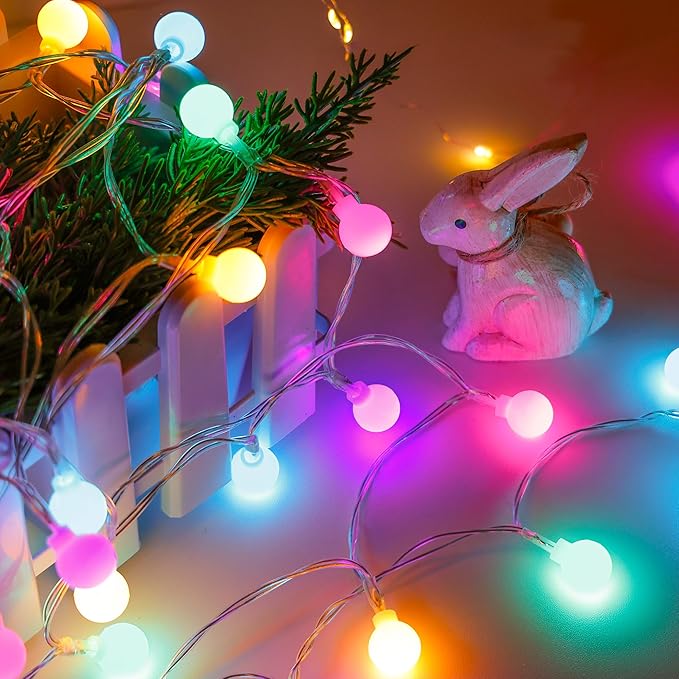 50 LED Globe String Lights - 16.4Ft Easter Pastel Colored Light with 8 Modes, Timer, Waterproof - Fairy Christmas Lighting for Outside Patio Tree Bedroom House Drom Party Garland Spring Decorations
