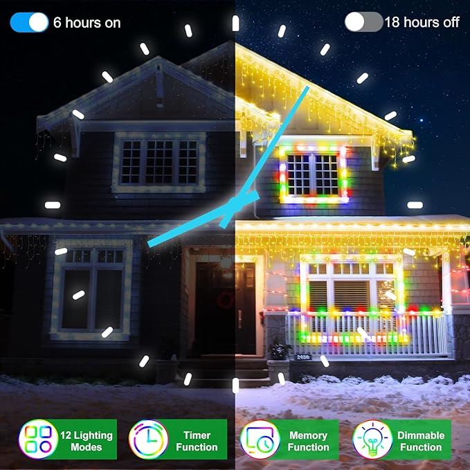 60FT 612 LED Outdoor Christmas Lights - 136 Ice Drops, 12 Pro Modes with Timer Memory & Brightness, Waterproof Hanging Ice String Light for Holiday Wedding Garden Fence House Decor (Warm White)