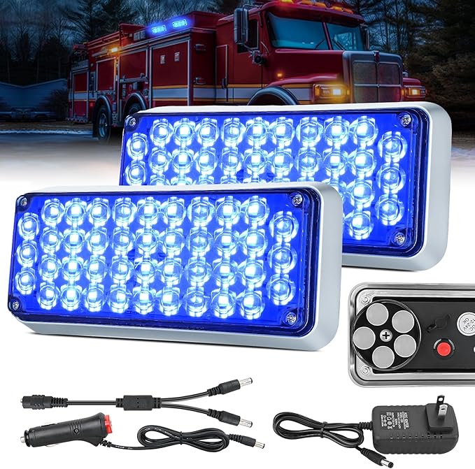 Nilight 2PCS Blue Strobe Wireless Magnetic Lights Portable Warning Hazard Light Surface Mount Waterproof 5 Patterns for 12V 24V Off Road Eergency Vehicles