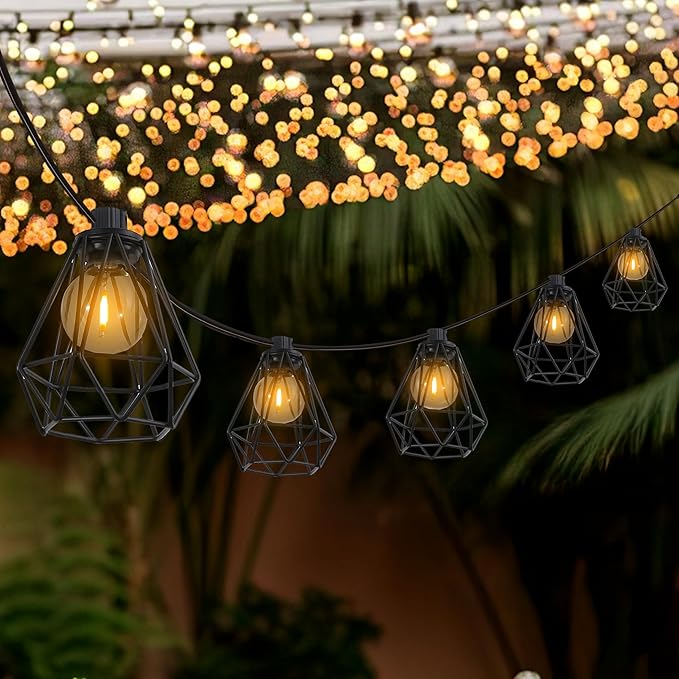 JONATHAN Y JYL8705A Indoor Outdoor Contemporary Transitional Incandescent G40 Diamond Cage String Lights Garden Patio Backyard Porch Balcony, 10 ft. 10-Light, Black