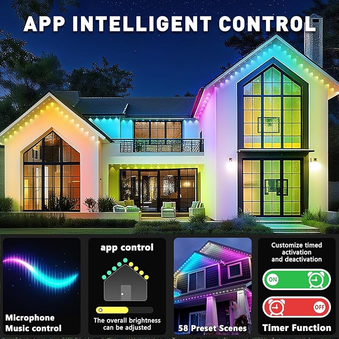 Permanent Outdoor Lights,300FT RGB Eave Light,IP67 Waterproof Lighting for House,Smart LED with App/Remote Control for Outdoor Decor,Garden Decor,Party,Holiday