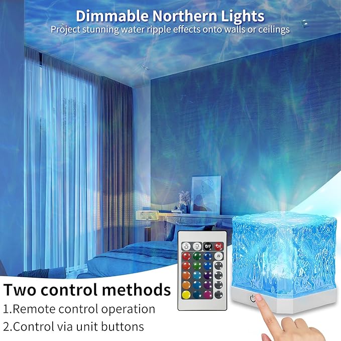 Ocean Wave Projector Light,16 Colors Water Ripple Romantic Ambient Lighting Northern Lights Projector with Remote for Bed Room Decor Meditation Relaxation Night Lights
