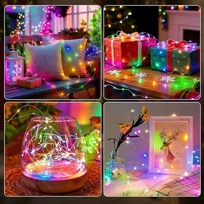 AIKEI 6 Pack LED Fairy Lights with Timer Battery Operated, Mini String Lights with Remote Waterproof 7ft 20 Led Firefly Starry Lighting for Wedding Party Bedroom Garden Christmas Decoration Colorful