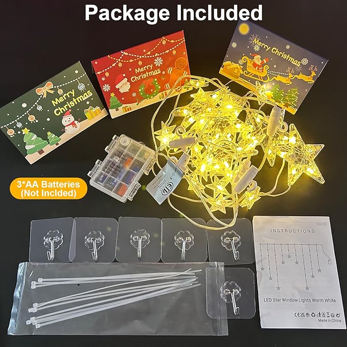 GLOONITY Decorative String Lights for Celebrating Birthdays, Easter, Christmas, Halloween, Indoor Light Fixtures, 46Leds Waterproof Star Curtain Lights Battery Operated, Warm White LED Lamps