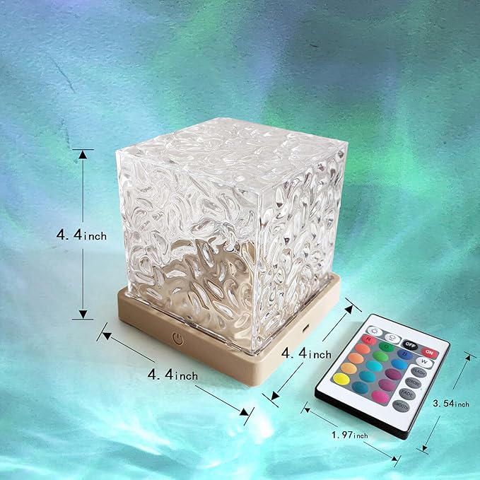 BENCACAO Ocean Wave Projector Light, Rechargeable Cube 16 RGB Color Changing Water Ripple Mood Lamp for Bedroom,Bathroom Decor