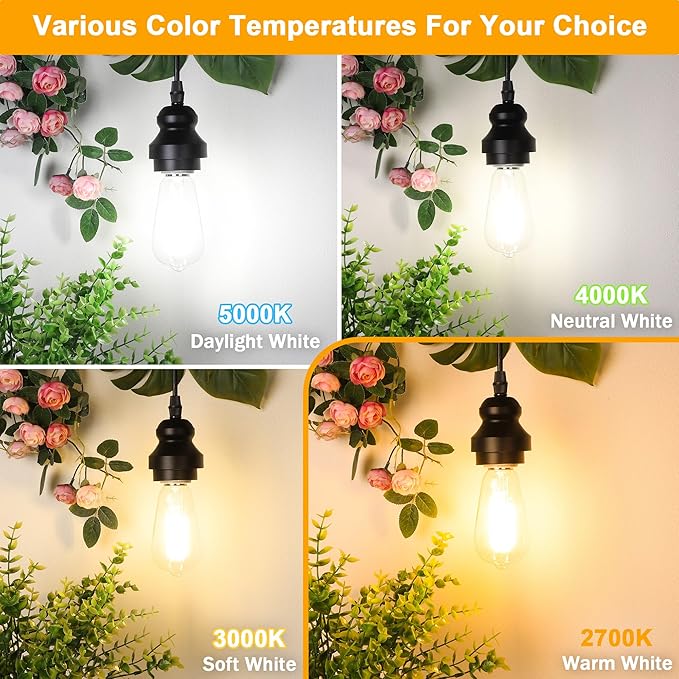 Vintage Edison Bulbs 60W Equivalent 850LM, 6W LED Light Bulb Warm White 2700K, ST58 Filament Lighting E26 Base, Non-Dimmable, Pack of 6