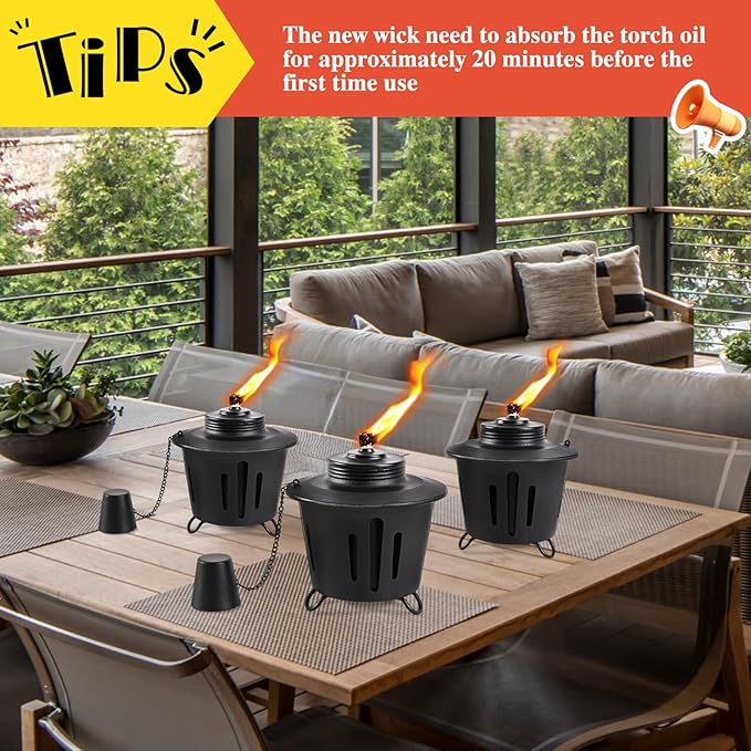 2 Pack Citronella Table Top Torches, 15oz Mini Fire Pit Tabletop Torch for Outside, Metal Tabletop Flame Torch Includes Long Lasting Wick and Snuffer for Yard, Patio, Deck, Garden, Party