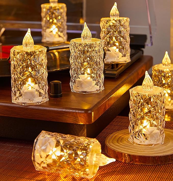 12 Pack Flameless Candles, Battery Operated with 200+ Hour Runtime, Realistic Crystal Type LED Lights for Dining Table, Valentine‘s Day, Halloween, Christmas Home Decor