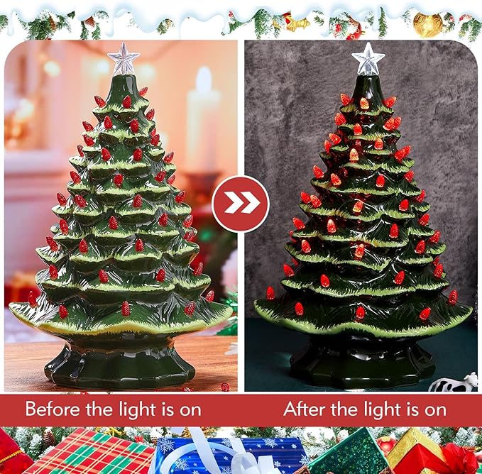 Boao 100 Pieces Ceramic Christmas Tree Bulbs and 5 Stars Replacement Plastic Bulbs for Ceramic Christmas Tree Decorations (4 mm Diameter,Red)