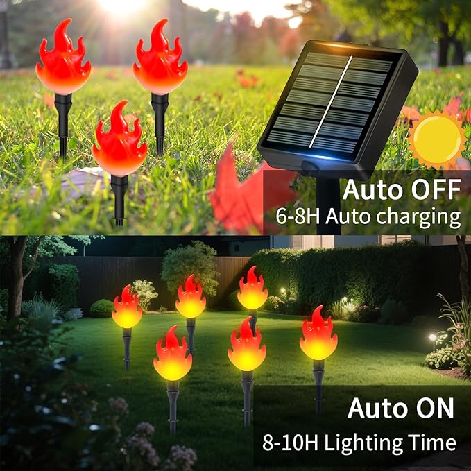 ALENEY Christmas Solar Lights Outdoor,37ft Cute Flame Light String with Stake, Waterproof 20 LED Garden Decor for Outside Patio Pathway Yard Christmas Halloween Decorations, Warm White