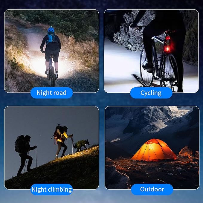 High Lumens Super Bright Bike Light for Night Riding, USB Rechargeable Bicycle Headlight, Waterproof Bike Headlight, Waterproof Bike Headlight and Taillight, MTB Off-Road Cycling Commuting