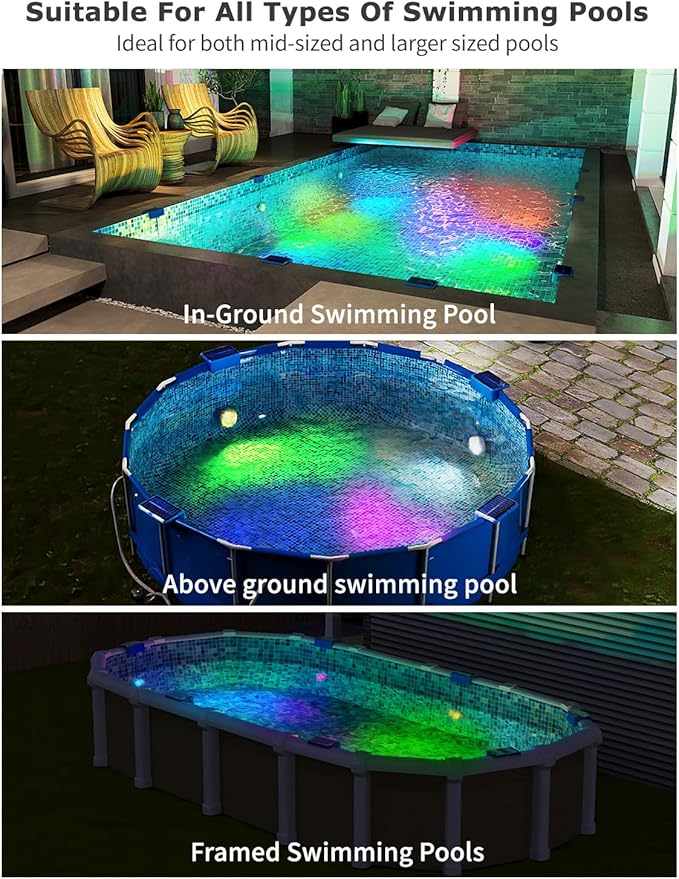 Solar Pool Lights, Solar Powered Submersible LED Lights with Remote IP68 Waterproof, Swimming Pool Light, 16 Colors Pool Light for Frame Above Ground Inground Pool, Pond (Blue, 2 Pack)