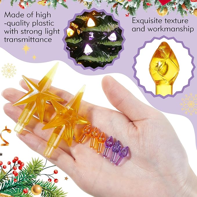 Boao 100 Pieces Ceramic Christmas Tree Bulbs and 5 Stars Replacement Plastic Bulbs for Ceramic Christmas Tree Decorations (3.8 mm Diameter,Purple and Orange)