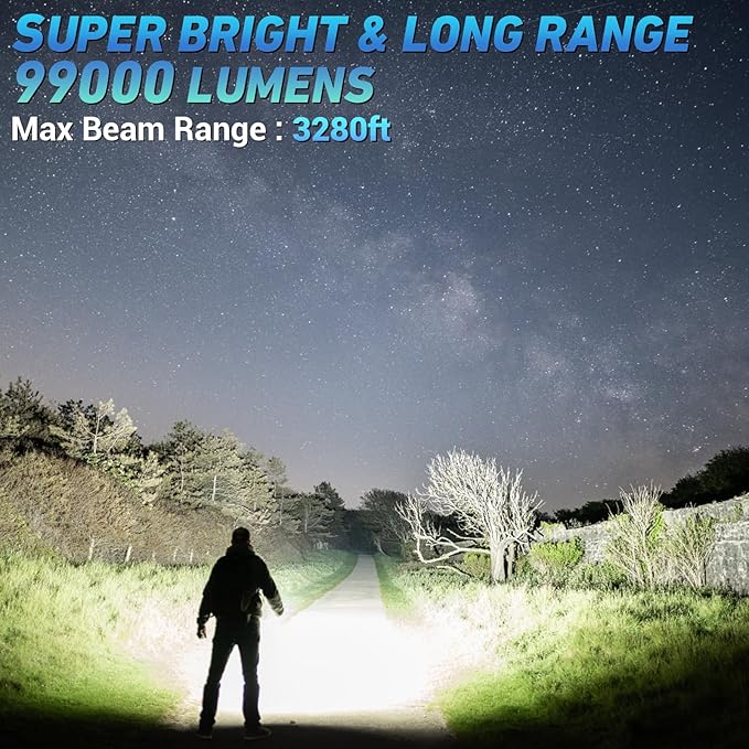 Rechargeable LED Flashlights High Lumen,99,000 Lumens Super Bright Flashlight,Powerful Flash Light with 5 Modes Waterproof Handheld Flashlight for Home Outdoor Camping