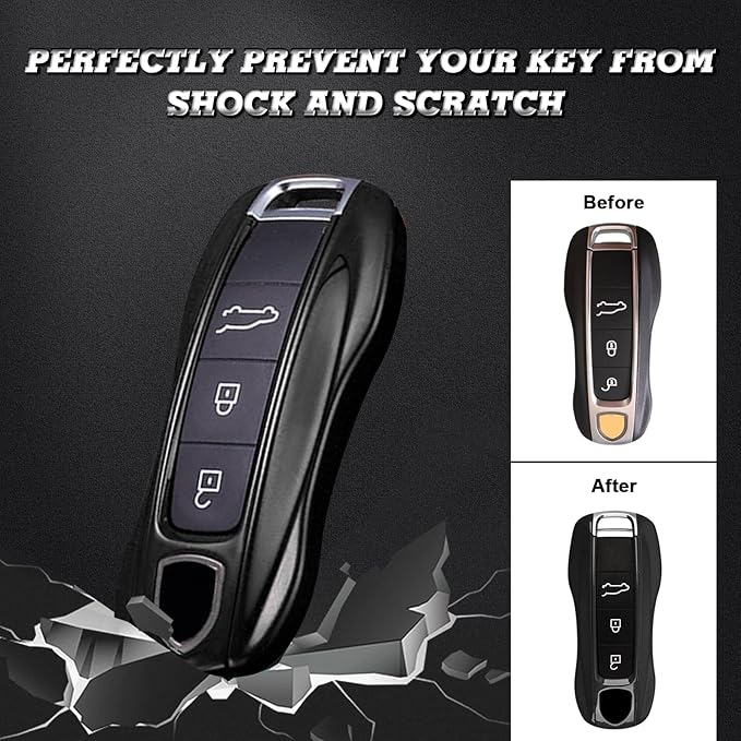 x xotic tech Glossy Black Remote Key Covers Case, Compatible with Porsche Cayenne Cayman Panamera 971 Macan Taycan 911 991 918 Carrera 992, 3PCS Smart Key Fob Painted Keyless Entry Protectors