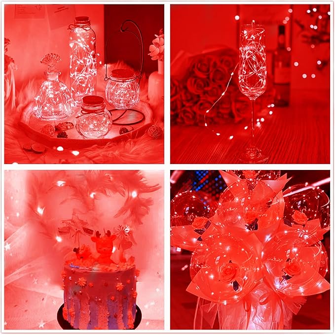 Valentines Day Decoration Red Fairy Lights Battery Operated, 7Ft 20 LED String Lights Lights, Diwali Halloween Lights for Indoor Outdoor Home Holiday Wedding Decorations-2Pack