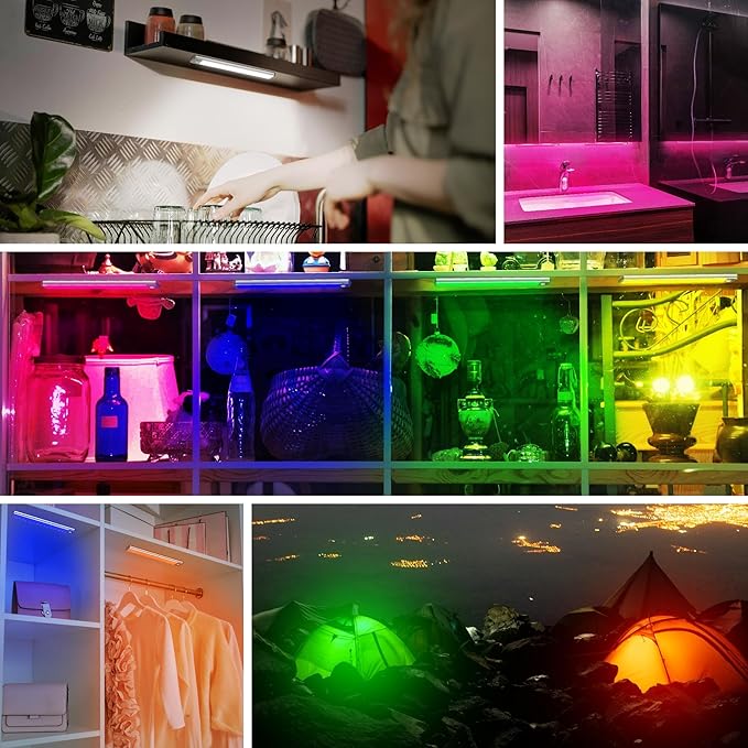 LEPOTEC 3 Pcs RGB LED Wall Lights,Wall Sconces Lamp with App Remote Control,Gaming Light Bar,Under Cabinet Lighting with Music Sync,Rechargeable Battery Operated Night Closet Light for Living Room