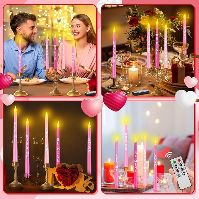 5 Pcs Valentines Day LED Flameless Candle Set Valentine Day Conversation Flameless Taper Candles with Words Battery Operated Seasonal Celebration with Remote for Wedding Romantic Night