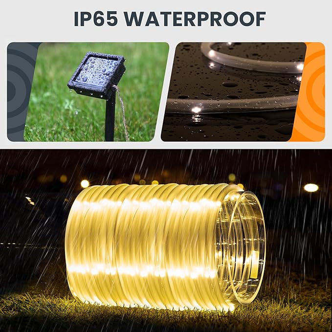 GIGALUMI 2 Pack Solar Rope Lights Outdoor Waterproof, Total with 200 LEDs 71.4 FT 8 Modes, Pool Lights for Above Ground Pools, Outdoor Pool Decoration Accessories (Warm White)