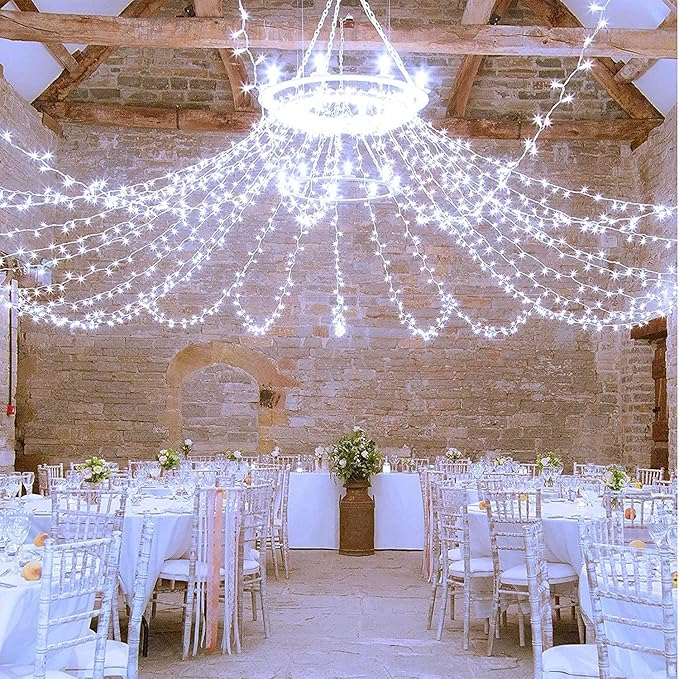 FULLBELL 33ft 100 LED Memory Pure Wire String Lights, Indoor/Outdoor, White (100LED), 5W, 125V, 3000K, Water Resistant, Christmas, Birthday, Wedding, Modern Style