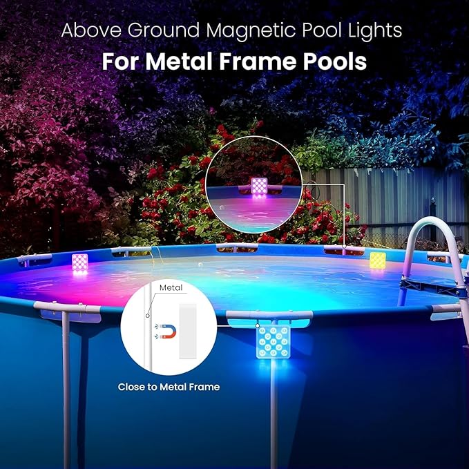 LOFTEK Submersible LED Pool Lights with Magnet &Suction Cups, 13 LEDs Color Changing Underwater Pool Lights with Remote, Waterproof Swimming Pool Light (4 Pack-Rechargeable-II)