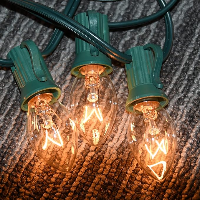 25 Pack C7 Clear Replacement Bulbs, C7 Christmas Light Bulbs for Indoor Outdoor Christmas String Lights, C7/E12 Candelabra Base Night Light Bulbs, 5 Watt Clear Light