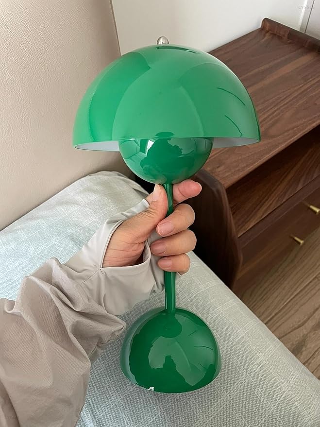 Modern Flower Bud Lamp 12" Cordless Touch Lamp Dimmable 2600mAh Rechargeable Desk Lamp Nordic Minimalist Mushroom Lamp Nightstand Bedside Lamp for Bedroom Living Room(Signal Green) No Reading Light ﻿