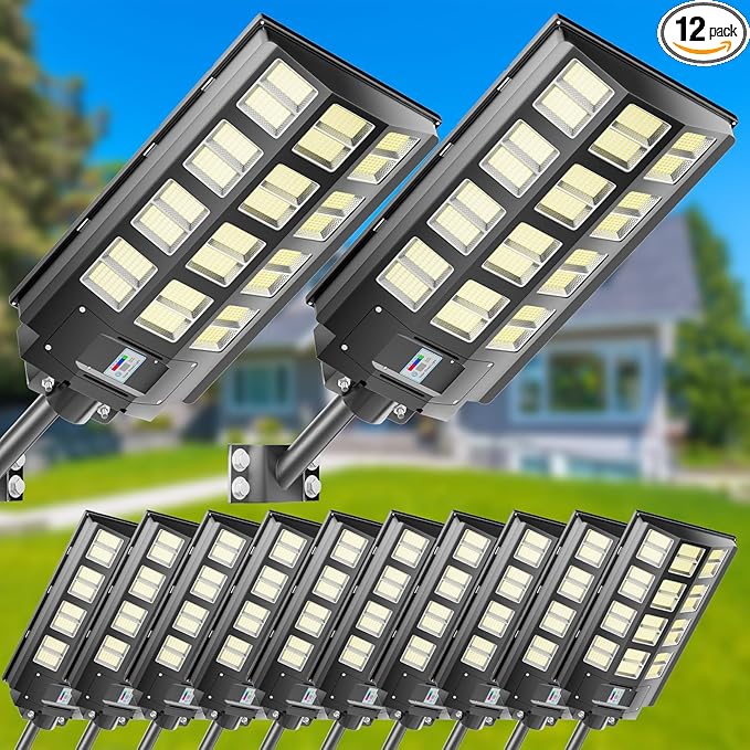 8000W Solar Street Light,Solar Street Lights Outdoor Waterproof, 240000LM 7000K Solar Powered Street Light,Dusk to Dawn,with Motion Sensor,Solar Parking Lot Lights 12-Pack