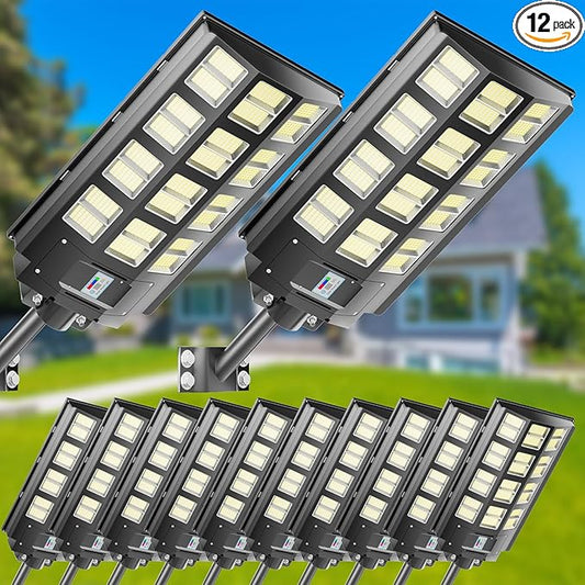 8000W Solar Street Light,Solar Street Lights Outdoor Waterproof, 240000LM 7000K Solar Powered Street Light,Dusk to Dawn,with Motion Sensor,Solar Parking Lot Lights 12-Pack