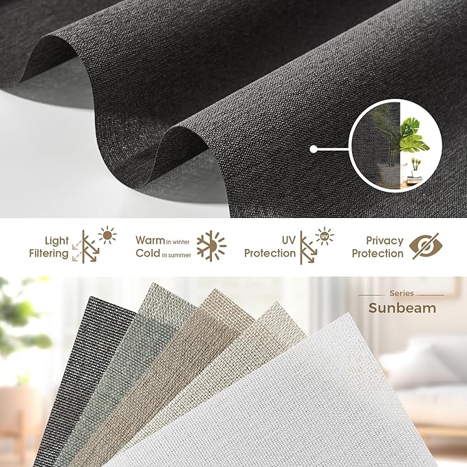 HeyBlinds Motorized Roller Shades, Smart Blinds for Windows, Remote Automatic Window Shades, Electric Shades, Light Filtering, Compatible with Alexa Google Apple Home (Sunbeam-Tan LF)