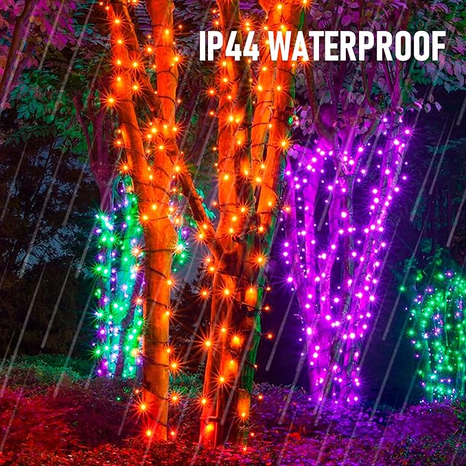 Battery Operated Halloween Lights, 2 Pack 50 LED 16FT Orange String Lights Outdoor, Waterproof Mini String Tree Light with 8 Modes, Halloween Decorations for Indoor Patio Garden Party Decor