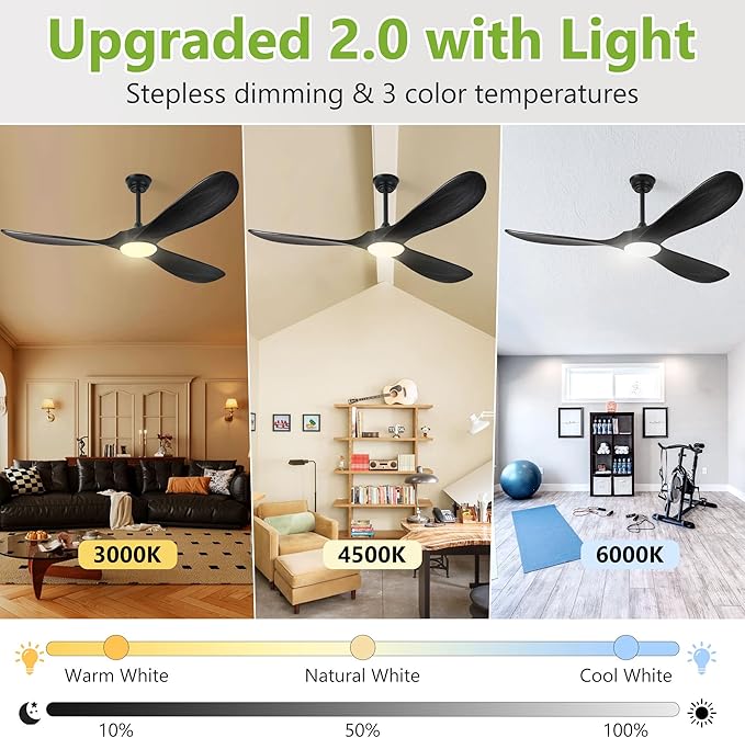 Haipeel Ceiling Fans with Lights, 60 Inch Solid Wood Black Ceiling Fans with Lights and Remote Control for Outdoor Ceiling Fan with Light Propeller for Porch Farmhouse, DC ETL Listed, Matte Black