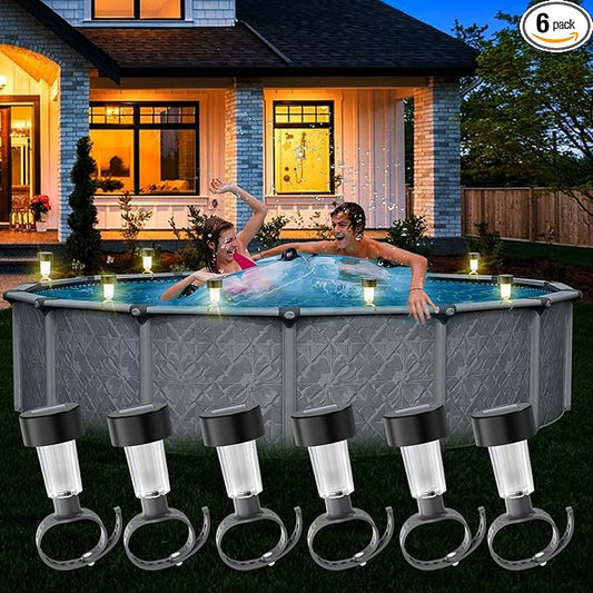 Pool Lights for Above Ground Pools,Solar Pool Light 6 Pack for Framed Above Ground Pools, Outdoor Yard Garden Pool Decoration Night Light，Waterproof Swimming Pool Accessories Lights