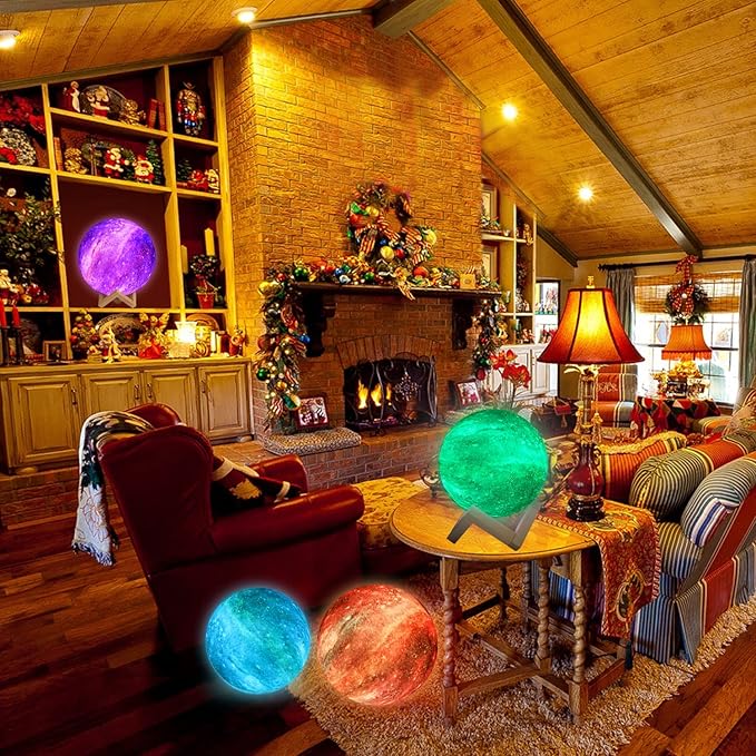Moon Lamp, Galaxy Night Light, 16 Colors Large galaxy light 3D printing Moon Night Light with Stand/Remote Control/Touch/USB Rechargeable, Moon Light for Kids Baby friend family gifts (9.6 inch)