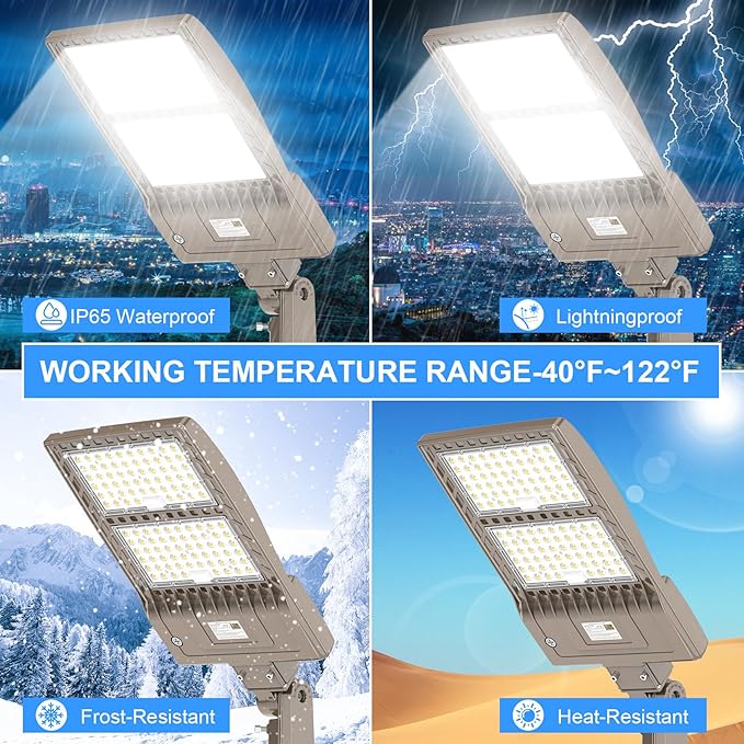 320W LED Parking Lot Lighting UL DLC Listed 44,800LM 5000K LED Shoebox Pole Lights Fixture AC100-277V IP65 Waterproof Slip Fit Mount Commercial Outdoor Street Light for Stadium Roadways