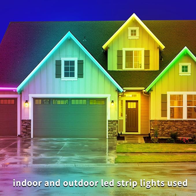 300Ft Outdoor Waterproof LED Strip Light,Music Sync RGB IP68 Led Lights with App/Remote Control,Color Changing Waterproof RGB Exterior Rope Self Adhesive Back,Balcony,Garden（2 rolls of 150ft）