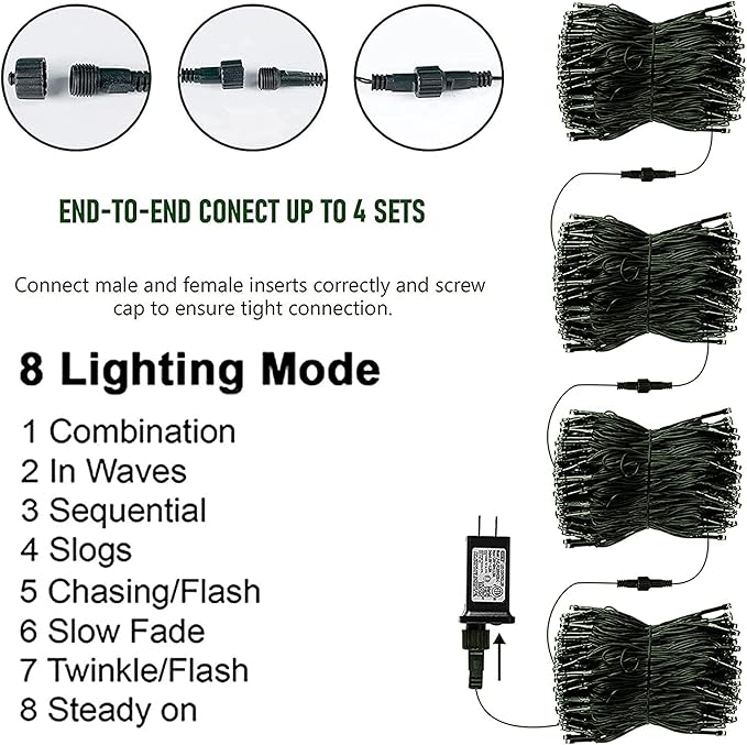 TW SHINE Christmas Lights, Total 400 LED 132FT Outdoor Christmas Lights Plug in with 8 Modes, Waterproof Multi Colored Light Outdoor, Indoor Xmas Decorations for Party Yard Decor