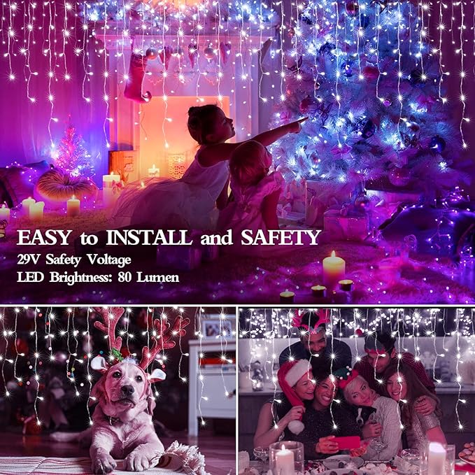 98FT 960 LED Christmas Lights, Waterproof 8 Modes Ice Lights for Outside with Memory and Timer Hanging Fairy Lights Plug-in Curtain String Lights for Holiday Party Wedding Home (Cool White)