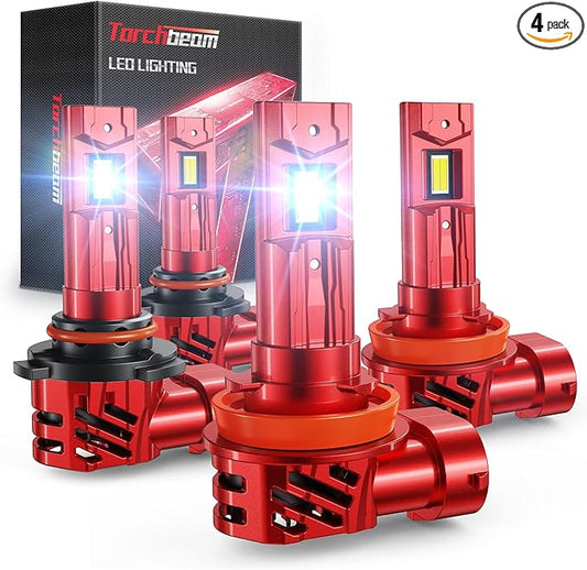 Torchbeam 9005 H11 Bulbs Cambo 90000LM Brightness With Extra Wide View, Canbus Ready 6500K 9005 H11 Fog Lamps 50000+ Hours Wireless Easy Installation, Pack of 4
