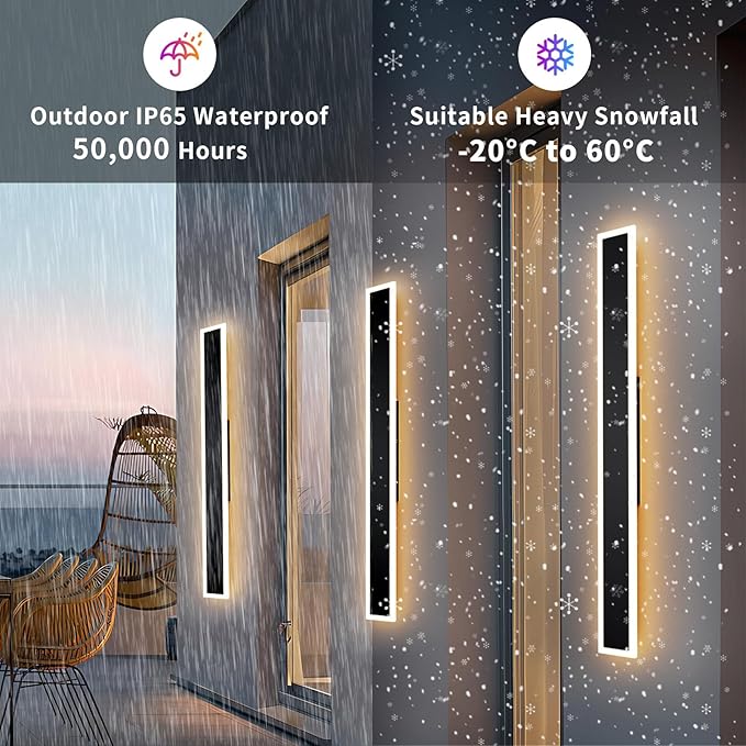 2 Pcs Modern Outdoor Wall Lights 47.2inch Dimmable 3000K-6000K with Remote Control Waterproof IP65 Exterior Long Wall Sconce for House Garage Patio