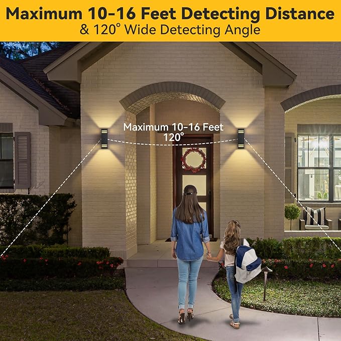 SHIMR Motion Sensor Outdoor Wall Light, Dusk to Dawn Outdoor Lighting with LED Bulbs Included, Waterproof Anti-Rust Aluminum 3 Lighting Modes Exterior Light Fixture for House Porch Garage, ETL Listed