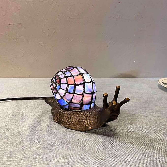 Bieye L10976 Land Snail Tiffany Style Stained Glass Accent Table Lamp for Home Decoration (Purple, 10" D x 5" W x 5" H)
